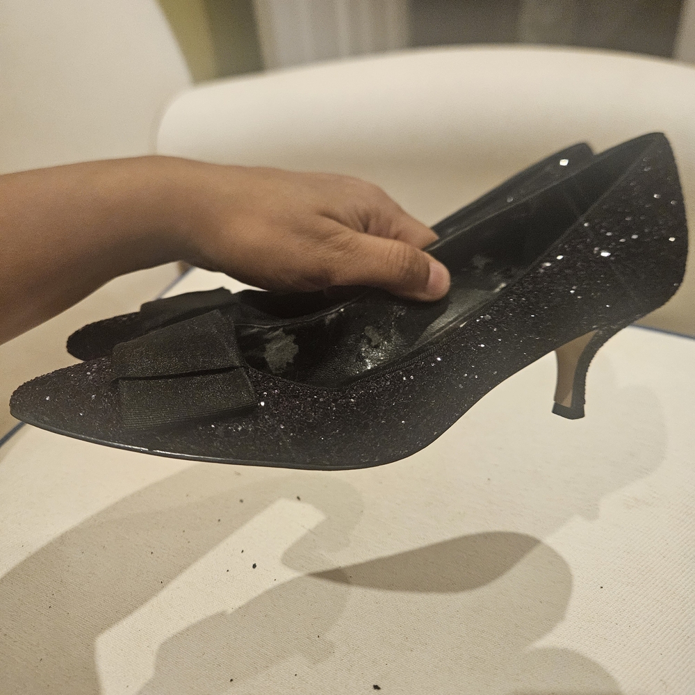 Nine West Black Glitter Heels with Bow